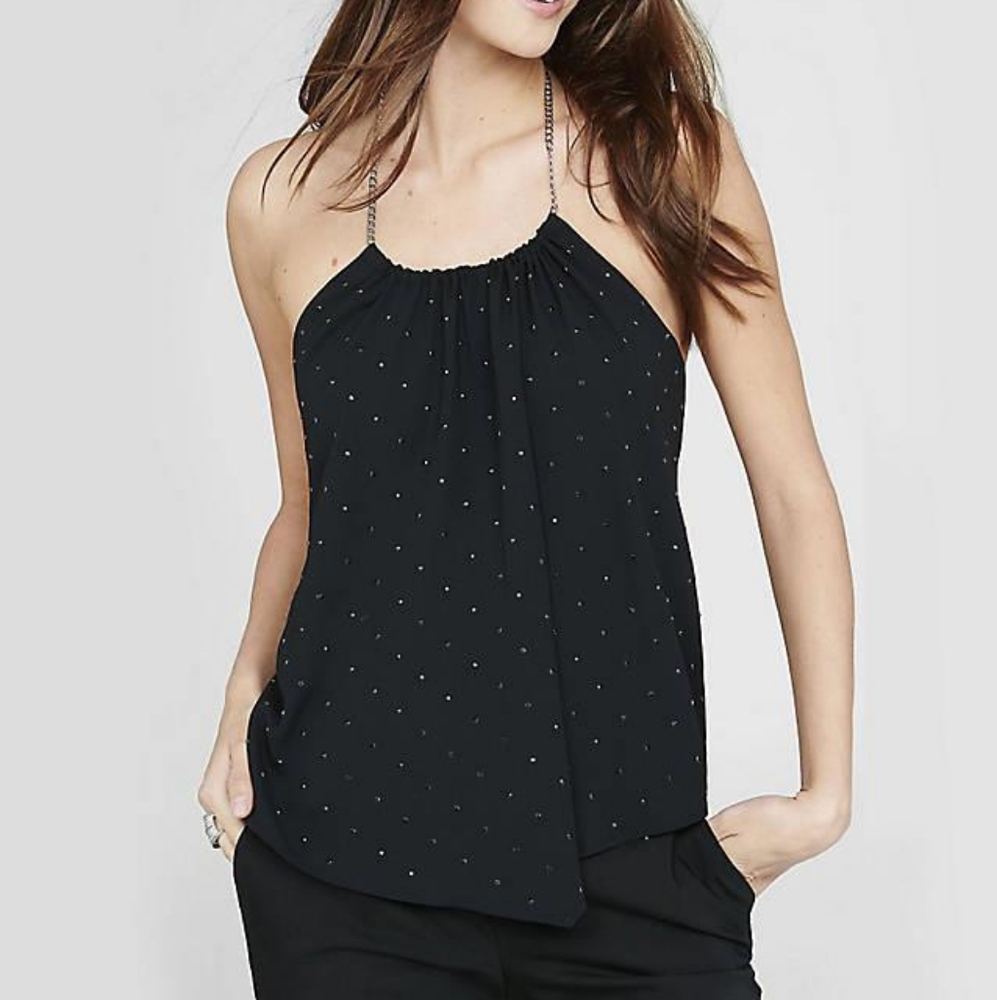 Express NWOT Rhinestone Halter Chain & Tie Top